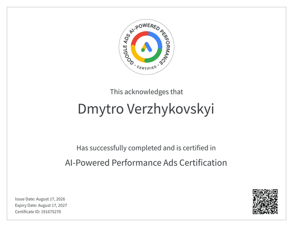 AI-Powered Performance Ads certificate, Google Skillshop