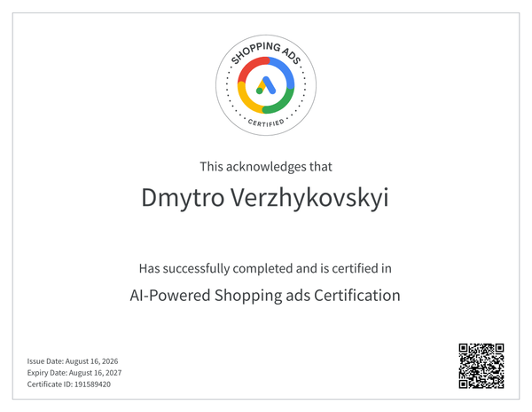 AI-Powered Shopping Ads certificate, Google Skillshop
